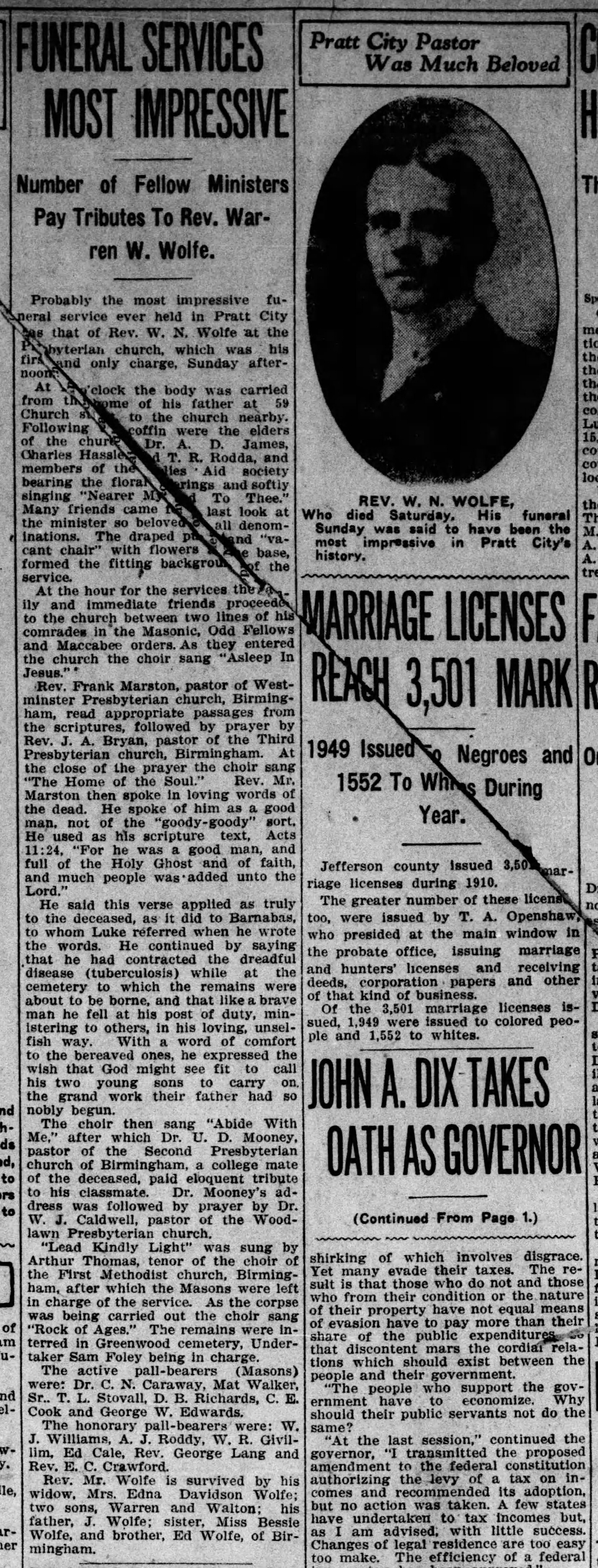 Rev. W.N. Wolfe obituary